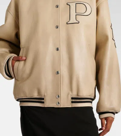 Prada Padded Leather Varsity Jacket Women In Pink