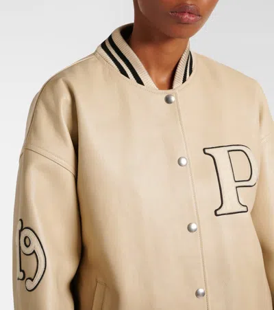 Prada Padded Leather Varsity Jacket Women In Pink