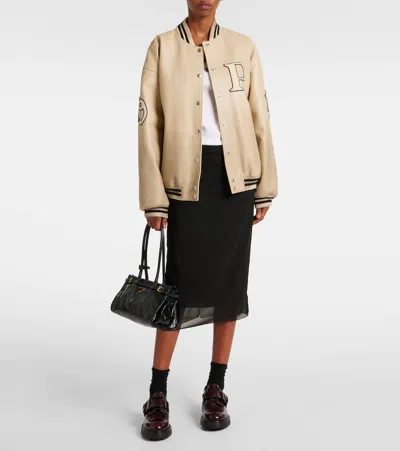 Prada Padded Leather Varsity Jacket Women In Pink