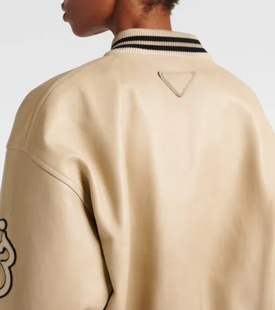 Prada Padded Leather Varsity Jacket Women In Pink