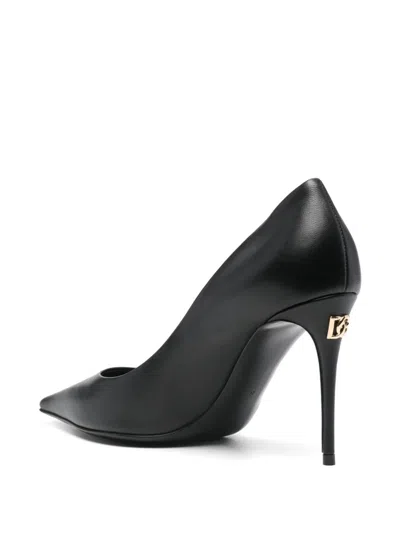 Dolce & Gabbana Black Pointed Pumps With Dg Detail In Black