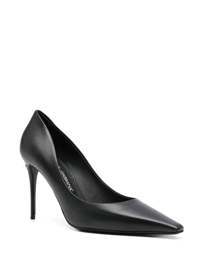 Dolce & Gabbana Black Pointed Pumps With Dg Detail In Black
