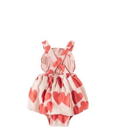 Jellymallow Baby Love Frill Cotton Dress And Bonnet Set In Pink