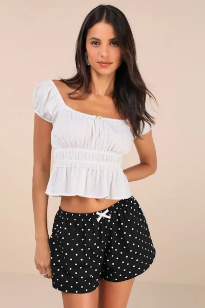 Motel Sibo Black Polka Dot Bow Boxer Shorts In Black