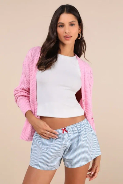 Motel Rata Blue And White Striped Cotton Poplin Shorts In Blue And White