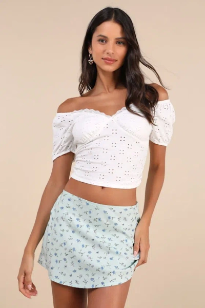 Motel Mckenna Mint Green Floral Low-rise Micro Mini Skirt In Mint Green