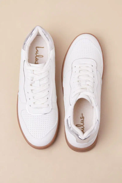 Lulus Callam White And Silver Color Block Lace-up Sneakers In White