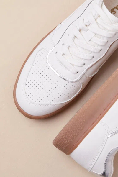 Lulus Callam White And Silver Color Block Lace-up Sneakers In White