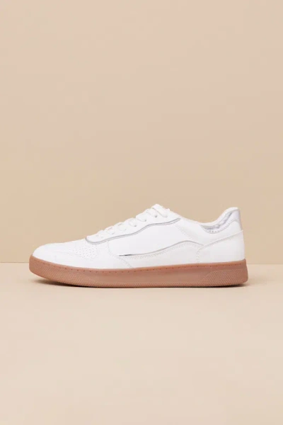 Lulus Callam White And Silver Color Block Lace-up Sneakers In White