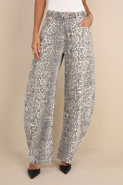 Lioness Horseshoe Beige Faded Leopard Print Ultra Wide-leg Jeans In Beige