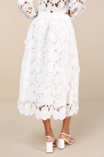 En Saison Ottis White Laser-cut Floral High-rise Midi Skirt In White