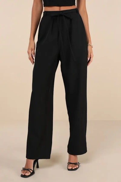 Lulus Simply Poised Black Twill Wide Leg Pants In Black