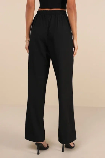 Lulus Simply Poised Black Twill Wide Leg Pants In Black