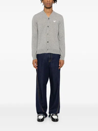Comme Des Garçons Play Mélange-effect Wool Cardigan In Grey