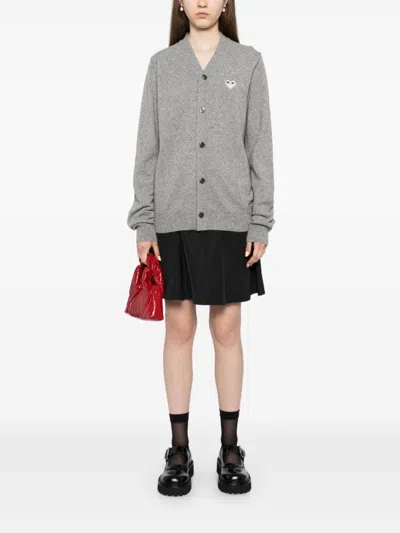 Comme Des Garçons Play Mélange-effect Wool Cardigan In Grey