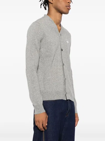 Comme Des Garçons Play Mélange-effect Wool Cardigan In Grey