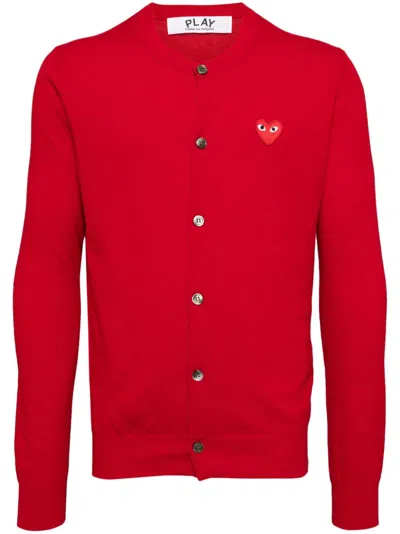 Comme Des Garçons Play Double-heart Wool Cardigan In Red