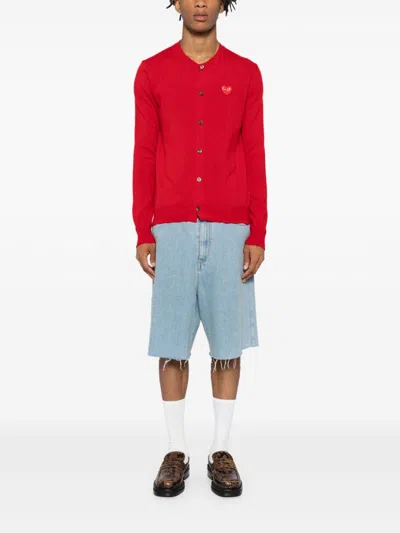 Comme Des Garçons Play Double-heart Wool Cardigan In Red