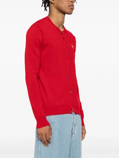 Comme Des Garçons Play Double-heart Wool Cardigan In Red
