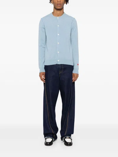 Comme Des Garçons Play Wool Cardigan In Blue