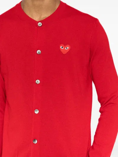 Comme Des Garçons Play Double-heart Wool Cardigan In Red