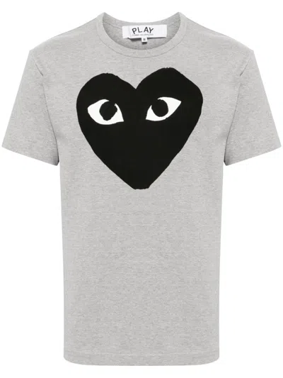 Comme Des Garçons Play Signature Heart Print Cotton T-shirt In Grey
