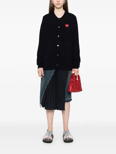 Comme Des Garçons Play Heart-patch Wool Cardigan In Blue
