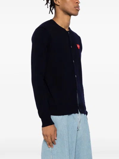 Comme Des Garçons Play Heart-patch Wool Cardigan In Blue