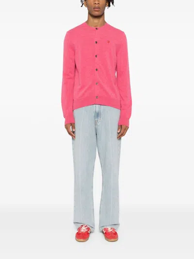 Comme Des Garçons Play Heart-patch Wool Cardigan In Pink