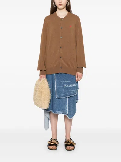Comme Des Garçons Play Wool Cardigan In Brown