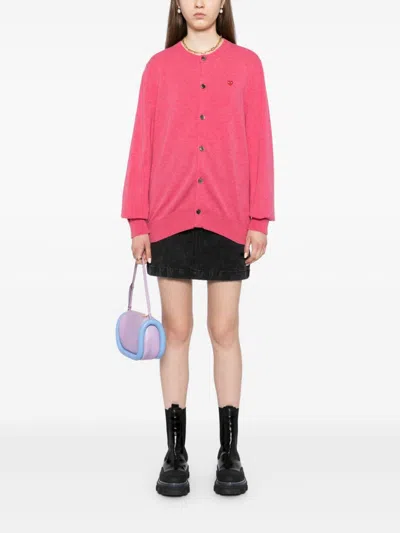 Comme Des Garçons Play Heart-patch Wool Cardigan In Pink