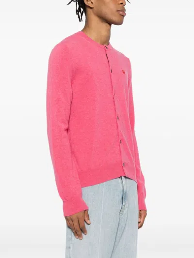 Comme Des Garçons Play Heart-patch Wool Cardigan In Pink
