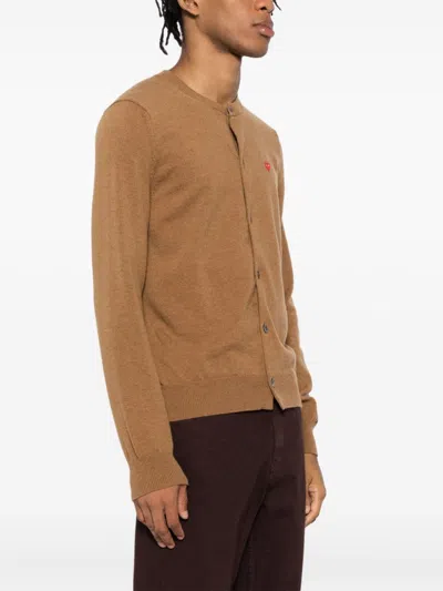 Comme Des Garçons Play Wool Cardigan In Brown