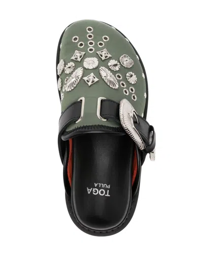 Shop Toga Eyelet Metal Sabot In Green