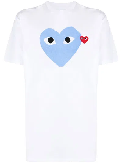 Comme Des Garçons Play Signature Heart Motifcotton T-shirt In White