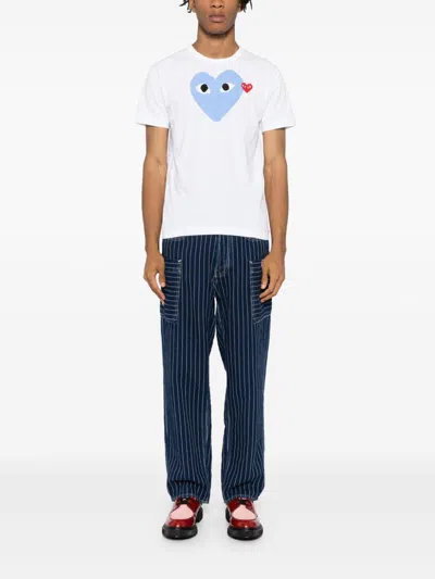 Comme Des Garçons Play Signature Heart Motifcotton T-shirt In White
