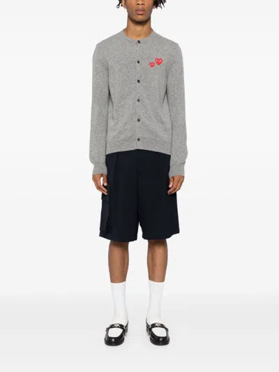 Comme Des Garçons Play Heart-patch Wool Cardigan In Grey