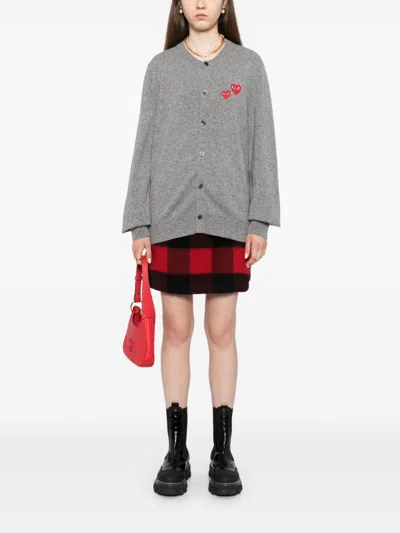 Shop Comme Des Garçons Play Heart-patch Wool Cardigan In Grey