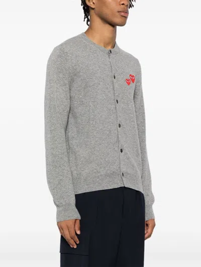 Comme Des Garçons Play Heart-patch Wool Cardigan In Grey