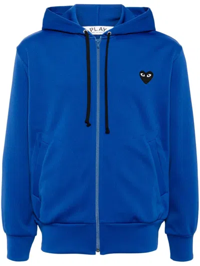 Shop Comme Des Garçons Play Heart-patch Hooded Jacket In Blue