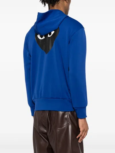 Shop Comme Des Garçons Play Heart-patch Hooded Jacket In Blue