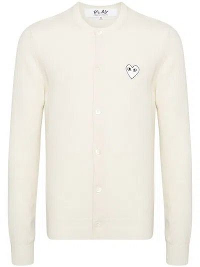 Comme Des Garçons Play Heart-motif Wool Cardigan In Neutrals