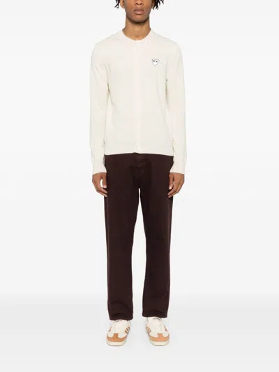 Comme Des Garçons Play Heart-motif Wool Cardigan In Neutrals