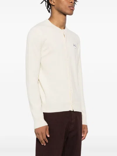 Comme Des Garçons Play Heart-motif Wool Cardigan In Neutrals