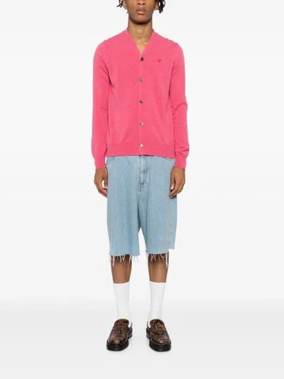 Comme Des Garçons Play Wool Cardigan In Pink