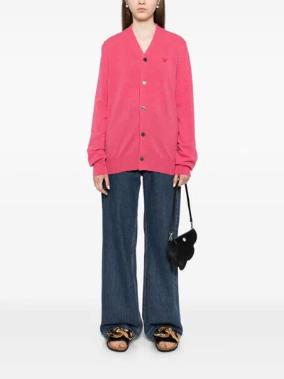 Comme Des Garçons Play Wool Cardigan In Pink