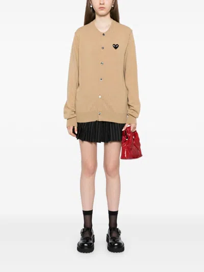 Shop Comme Des Garçons Play Wool Cardigan In Neutrals