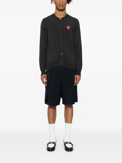 Comme Des Garçons Play Black Small Heart Patch Cardigan In Grey