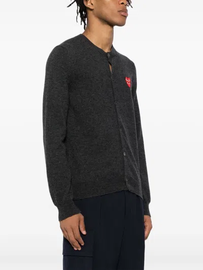 Comme Des Garçons Play Black Small Heart Patch Cardigan In Grey