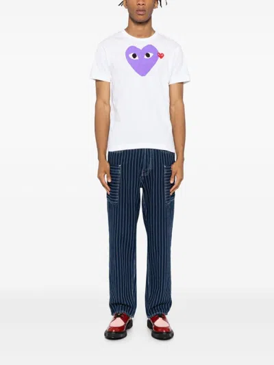 Comme Des Garçons Play Signature Heart Motif Cotton T-shirt In White